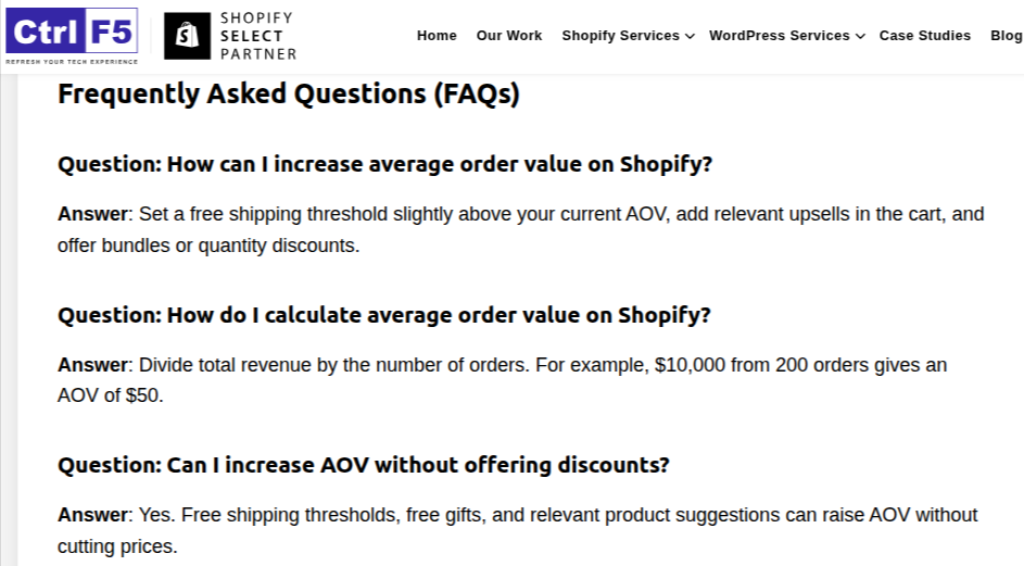 controlf5 blog faq section example