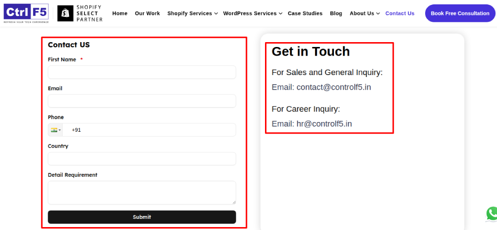 controlf5 contact page trust signals