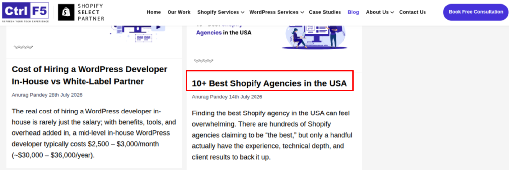 controlf5 listicle blog best shopify agencies usa