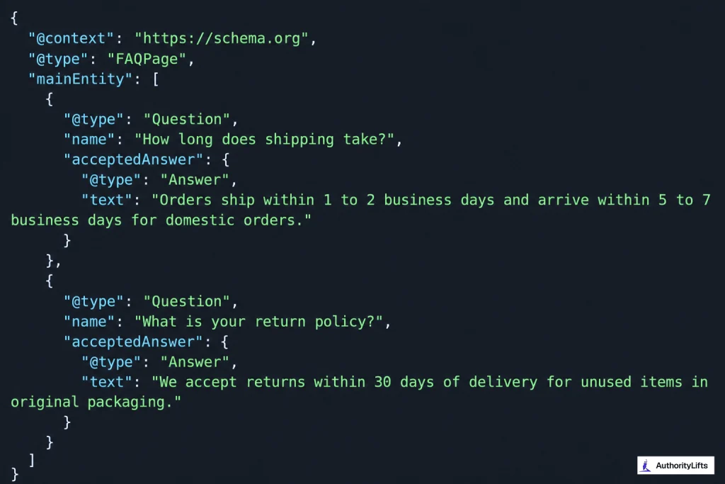 faqpage json ld schema example