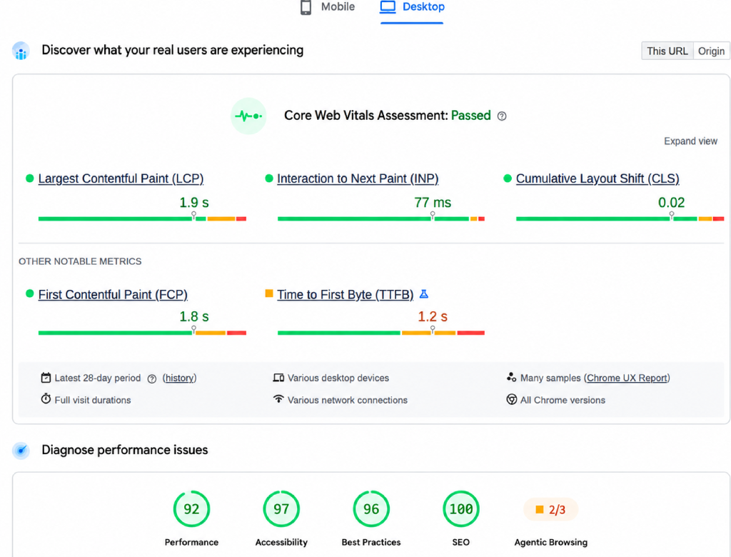 pagespeed insights core web vitals passed